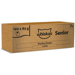 WHISKAS Senior 7+ Wet Cat Food in Jelly 120x85g Poultry Feasts
