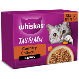 Whiskas Tasty Mix 1+ Country Colletion in Gravy 48 x 85 g Pouches, Adult Cat Food, Pack of 4 (12 x 85 g)