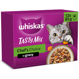 WHISKAS TASTY MIX Adult Wet Cat Food in Gravy 12x85g Chefs Choice (Pack of 4)