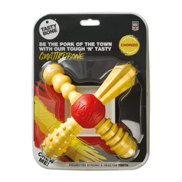 TastyBone QuattroBone Nylon Dog Chew Toy for Large Dogs (Chorizo) - Indestructible for Aggressive Chewers, Everlasting Flavour, Strong Healthy Teeth, Made in the UK