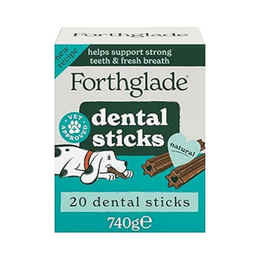 Forthglade Natural Dog Dental Sticks (20 Sticks) - Plant-Based & Grain Free Dog Treats, Dental Chews for Fresh Breath, Removes Plaque and Tartar, Resealable Bags