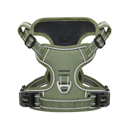 HEELE Dog Harness, Reflective Dog Harness, with Padded Handle Control, 2 Metal Rings, Harness for Small Medium and Large Dogs, Green
