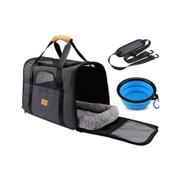 Morpilot Cat Carrier - Airline Approved, Top Opening Portable Dog Bag with Breathable Mesh/Removable Mat, Adjustable Shoulder Strap & Bowl, Foldable Travel Cage, M, Grey (Max 7kg)