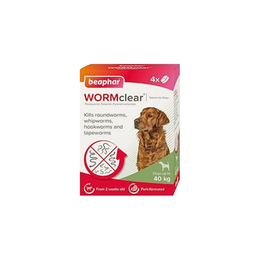 Beaphar - WORMclear Tablets for Dogs up to 40kg - 4 Tablets - Kills All Common UK Intestinal Worms (Roundworms & Tapeworms) - Vet Strength Wormer - Pork-Flavoured - For dogs over 2 weeks old & 3kg