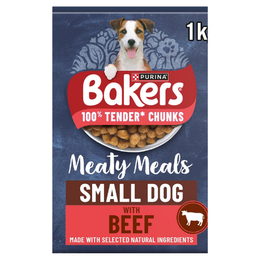 BAKERS Meaty Meals Small Adult Dry Dog Food Beef 1kg (Pack of 5)